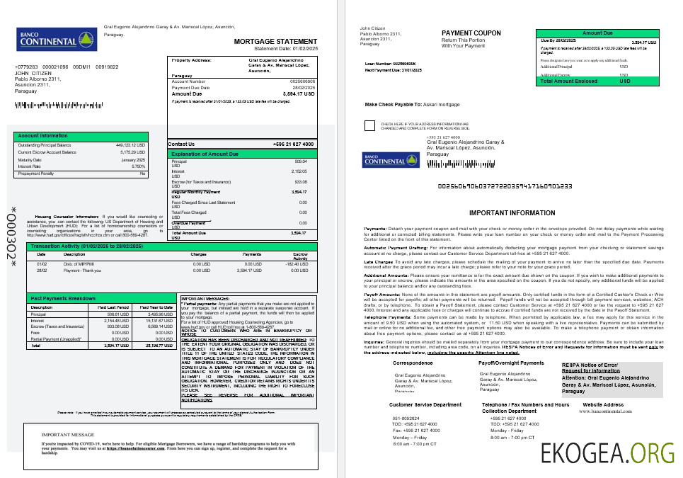Paraguay Banco Continental S.A.E.C.A. relevé hypothécaire aux formats Word et PDF 1 , 2